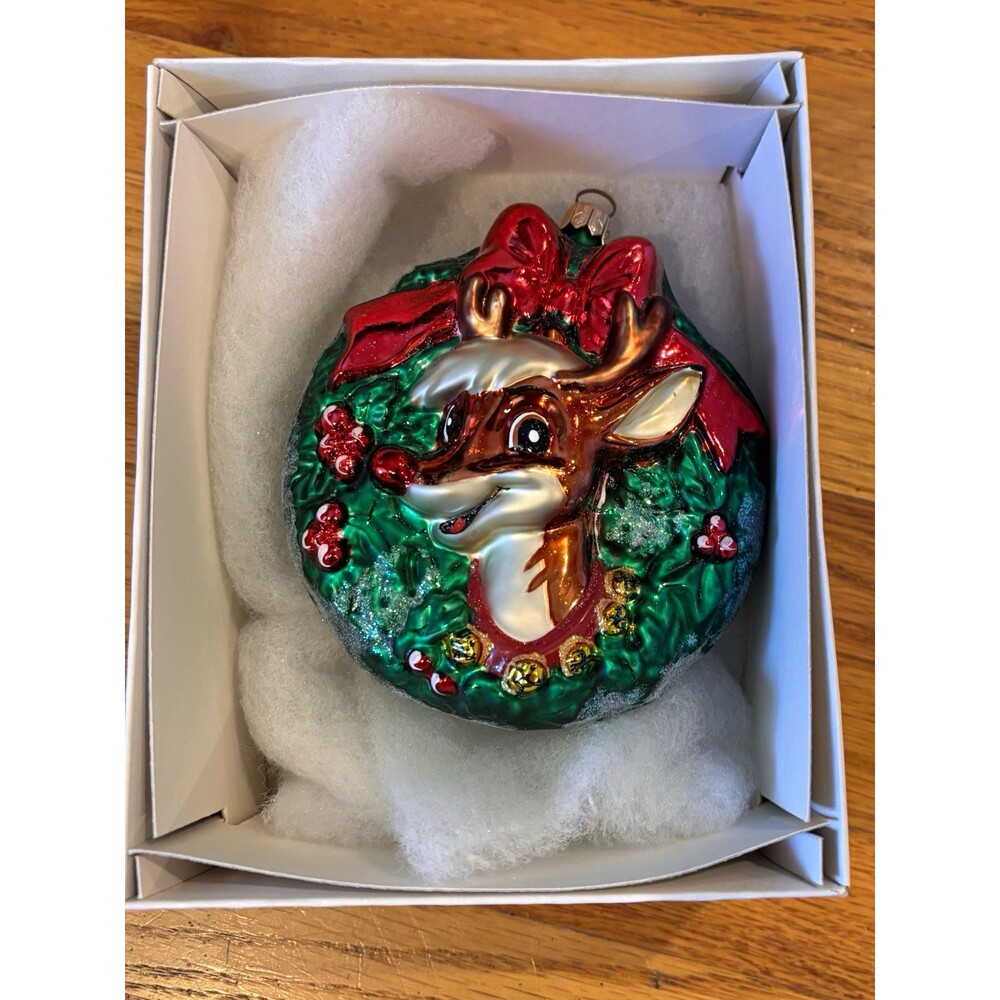 Christopher Radko vintage reindeer glass ornament 1999